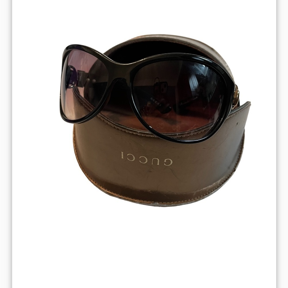 Gucci Butterfly Frame Belted Etched Logo Rounded Sunglasses BUCKLE GG Brown - Picture 13 of 13